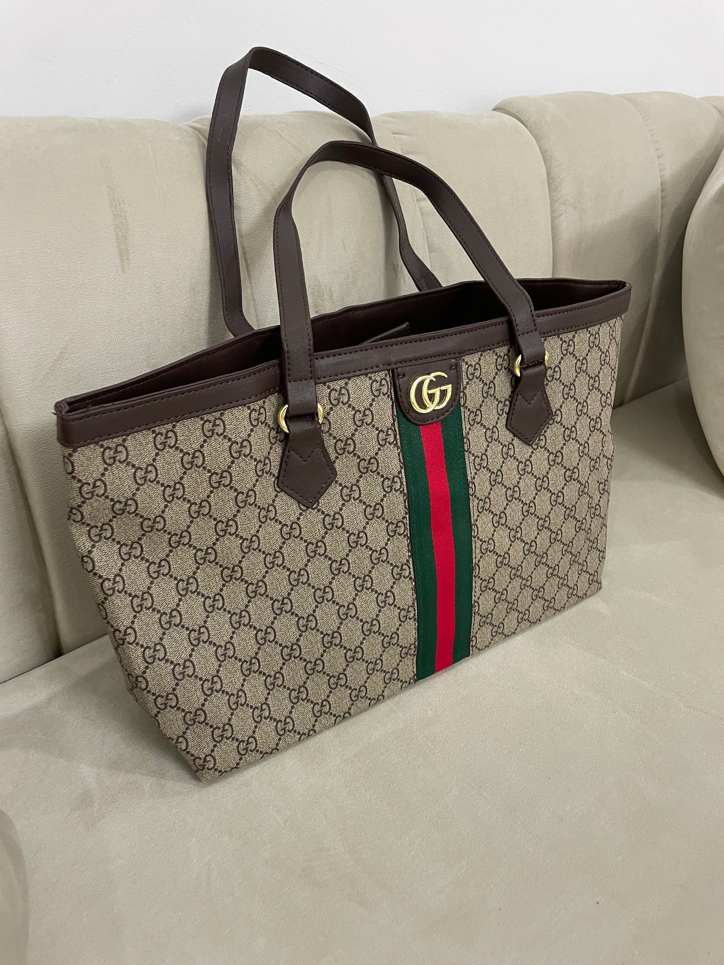 Gucci- Bolso Grande Tiras Verde/Marrón