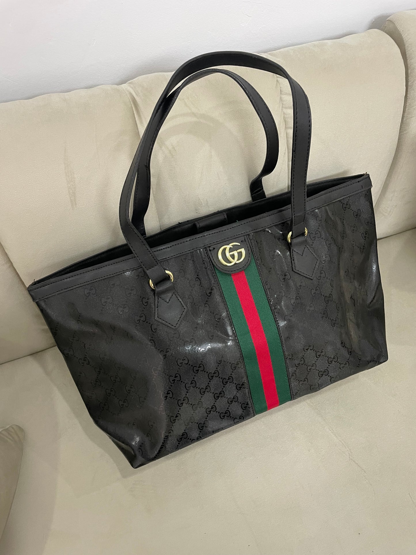 Gucci- Bolso Grande Tiras Verde/Negro