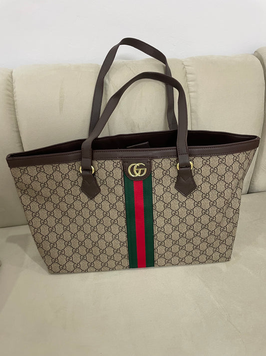 Gucci- Bolso Grande Tiras Verde/Marrón