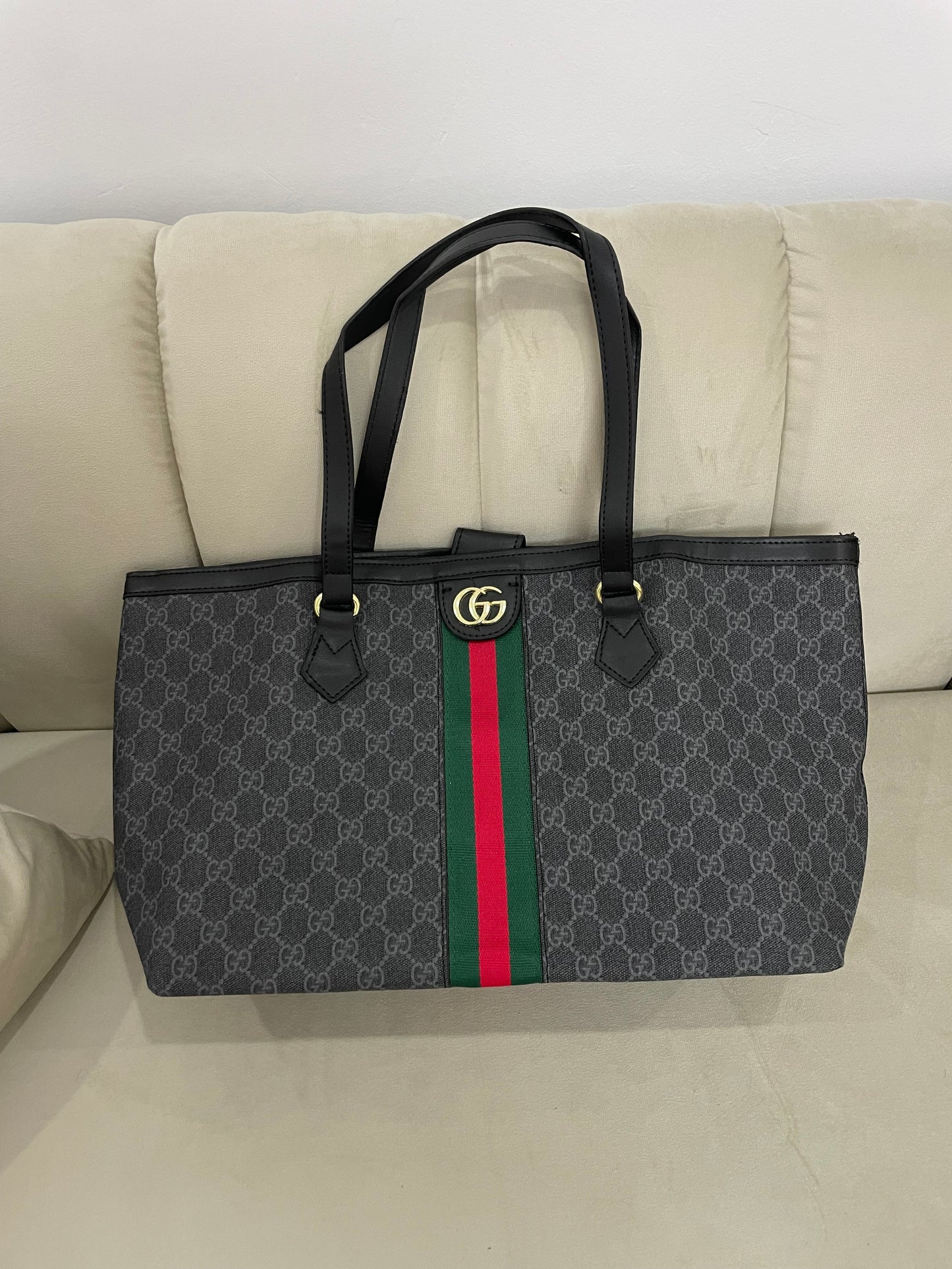 Gucci- Bolso Grande Tiras Verde/Gris