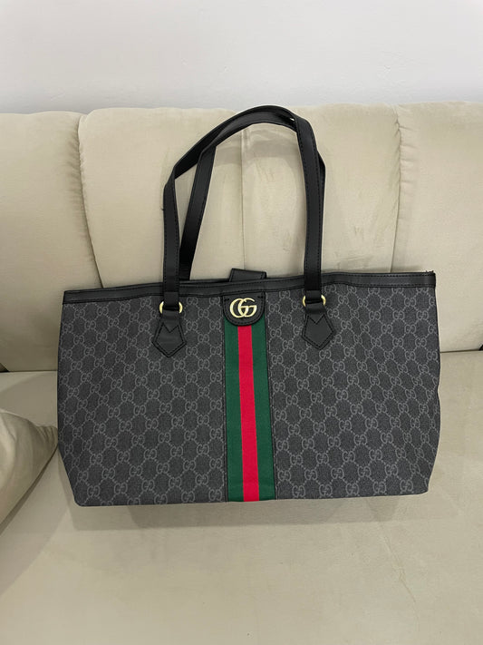 Gucci- Bolso Grande Tiras Verde/Gris