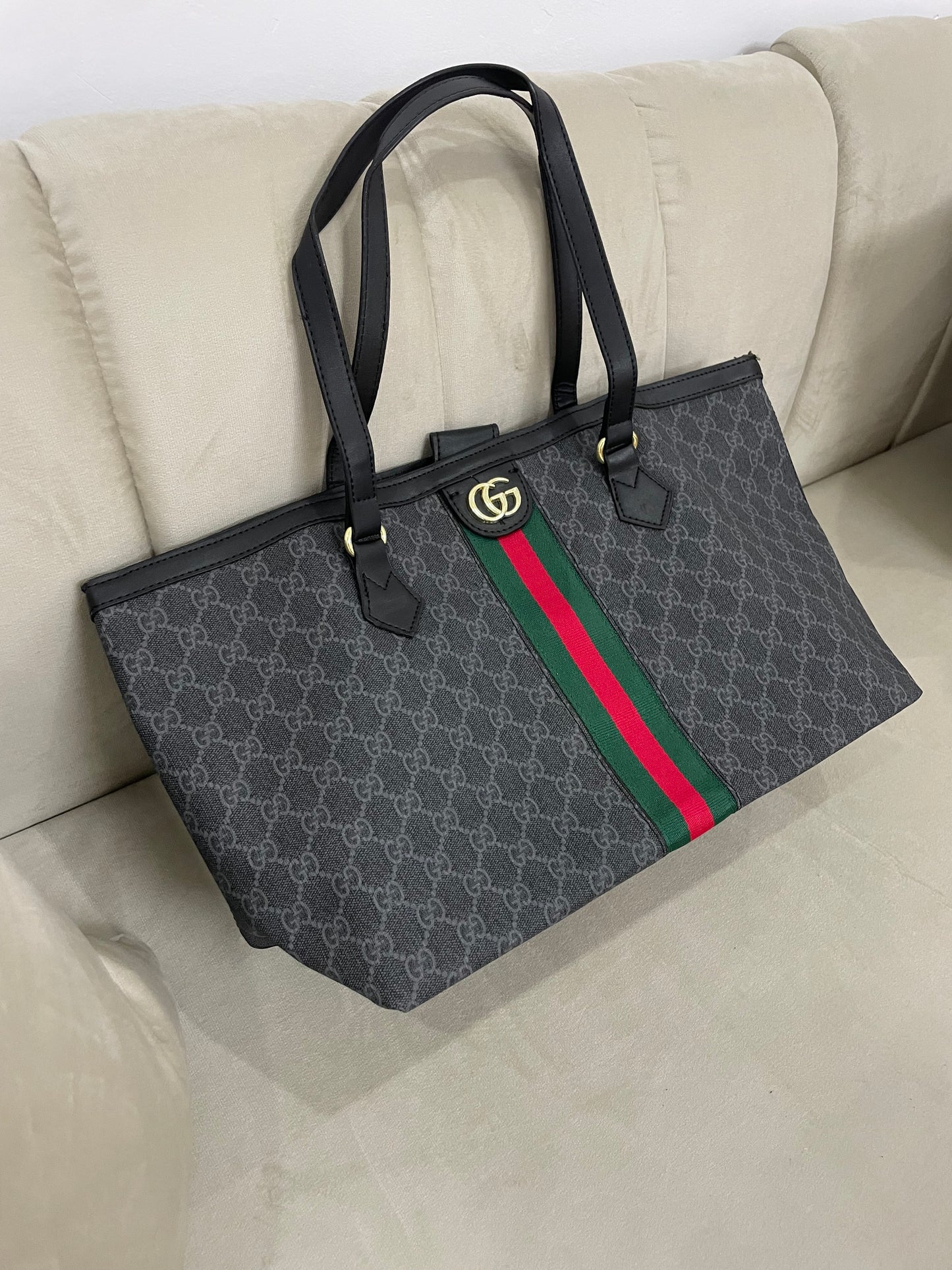 Gucci- Bolso Grande Tiras Verde/Gris